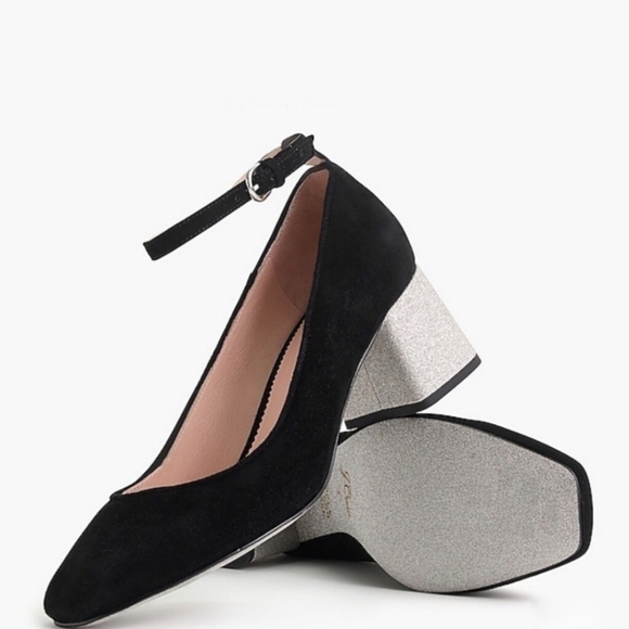 J. Crew | Black Suede Silver Glitter Block Heel - Picture 16 of 16